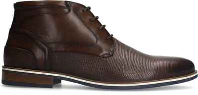 Manfield - Heren - Bruine leren veterboots - Maat 43
