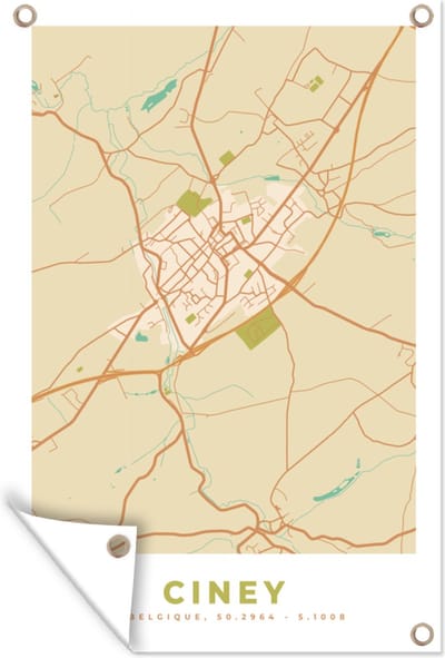 Muurdecoratie Kaart - Stadskaart - Plattegrond - België - Ciney - 120x180 cm - Tuinposter - Tuindoek