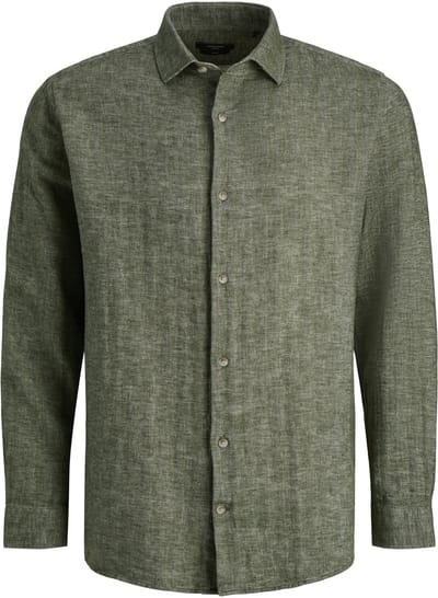 Jack & Jones Overhemd Jprblaparker Linen Blend L/s Shirt 12292161 Smokey Olive Mannen Maat - M