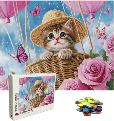 Legpuzzels Volwassenen - Houten Puzzels - Ontspanning Thuis - 1500 Stukjes - 87x57 cm - Bloem Kat