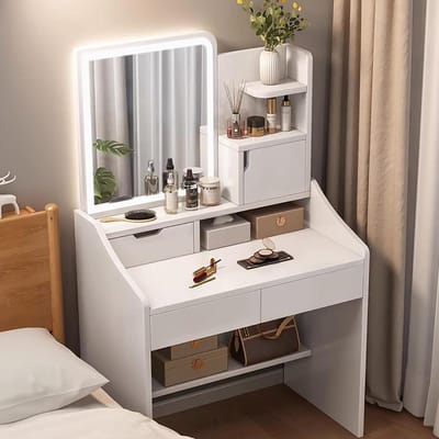 Kaptafel met Spiegel - Make-up Tafel - Make-up aanbrengen - Verstelbaar LED-licht - 2756 x 1575 x 5145 cm - Wit