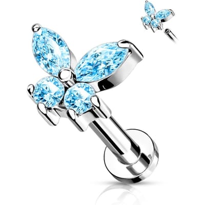 1 PIÈCE Piercing Labret Papillon Stud Lèvre Cluster Boucle d'Oreille Tragus Cristal Boucles d'Oreilles Plate Cartilage Stud Bijoux Piercing Lèvre Zircon 1.2x6mm
