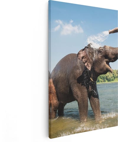 Artaza Canvas Schilderij Olifant - 80x120 cm - Groot - Wanddecoratie Dieren - Muurdecoratie Rivier Thailand - Schilderijen Op Canvas