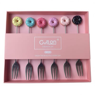 GviLon Gebaksvorkjes set-van-6 Donut Spikkel RVS