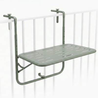 Cheqo® Balkontafel - Hangtafel Inklapbaar - Opklapbaar en in Hoogte Verstelbaar voor Balkon en Terras - Metalen Klaptafel Weerbestendig - Vouwtafel - Balkonhanger voor Reling - Bijzettafel Buiten en Tuin - Balkonbar - Mat Groen