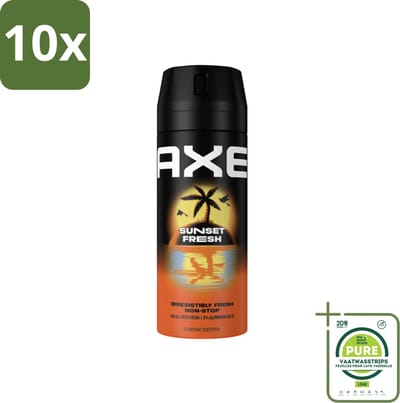 10 x Axe – Deodorant – Sunset Fresh – 150 ml - Grootverpakking - Frisheid - Lichaamsgeur - Zink - Zink Zap - Citrusgeur