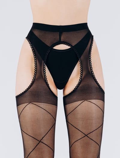 GIULIA Panty - Love Desire 20 - Open Kruis Panty - Strippanty - Erotiek - Fantasie ruit op de benen - 20 Den - Medium - Zwart