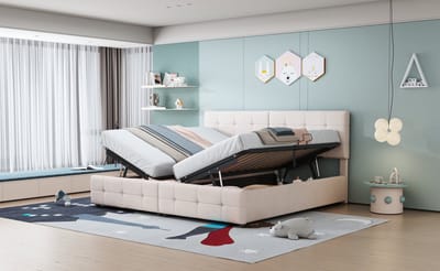 STILVORA Tweepersoonsbedden 180x200 cm - Bed Met Hydraulische Lades En Opbergruimte - Fluweel - Beige