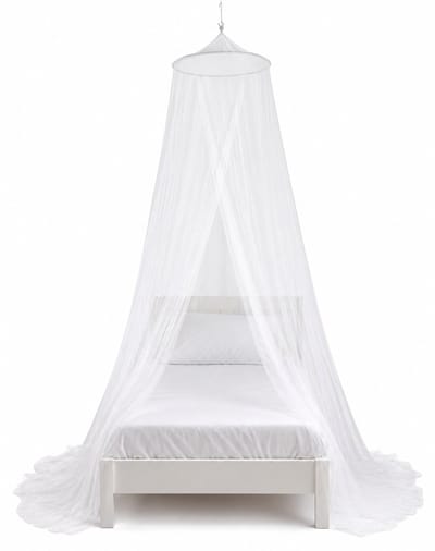 HEM Klamboe 1 Persoons – Muskietennet Bed – Anti Muggen Net – 250 cm Hoog – Ø 50 cm Bovenring – Omtrek 1000 cm – Reis Klamboe – Camping Klamboe – Polyester – Inclusief Draagtas & HEM Microvezeldoekje – Wit