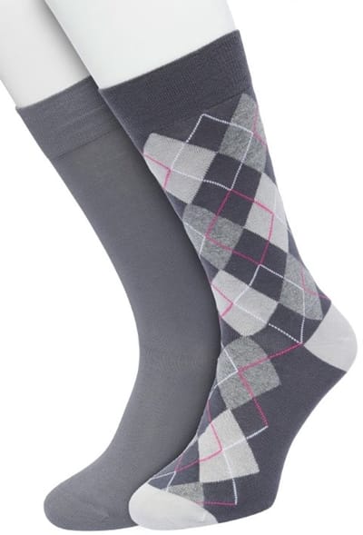 Bonnie Doon Heren Sokken set Grijs maat 40/46 - 2 paar - Effen en Geruit - Gladde Naden - Brede Boord - Uitstekend Draagcomfort - Perfecte Pasvorm - 2-pack - Multipack - Effen - Argyle - Grey - OL2121132.235
