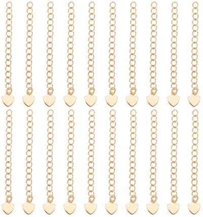 20Stuks Kettingverlengstukken 18K Verguld 53mm Verlengketting Eindkettingen met Kreeftklauwen en Hartketjes voor Sieraden Maken