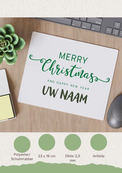 Akyol - kerst merry christmas and happy new year met eigen naam Muismat - Kerstmis - kerst beker - winter - kerst - christmas - kerst cadeau - 23 bij 19 cm