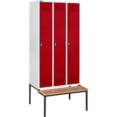 Schäfer Shop Genius Kledinglocker met zitbank, 3 compartimenten, draaigrendelslot, lichtgrijs/rood