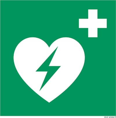AED bord 200x200 mm - kunststof - ISO 7010 E010