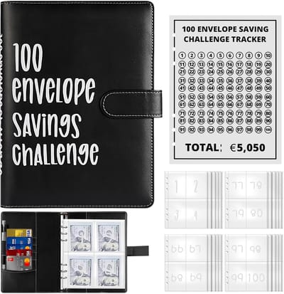Besparen met de 100-enveloppen uitdaging, A5 spaarmap voor geld, budgetplanner voor koppels en thuisgebruik, tot 5050 EUR