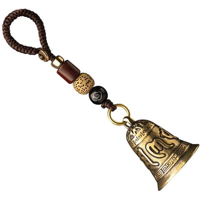 Cloche Feng Shui Sculpture Exquise Métal Solide Durable Style Antique Clochette Suspendue pour Voiture Sac Porte-clés Sac à Dos