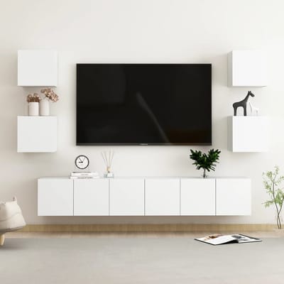 vidaXL - 7-delige - Tv-meubelset - bewerkt - hout - wit