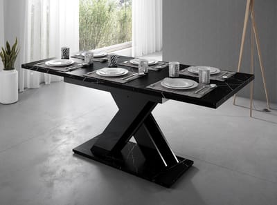 Meubella - Eetkamertafel Bari - Zwart marmerlook 180cm - Uitschuifbaar
