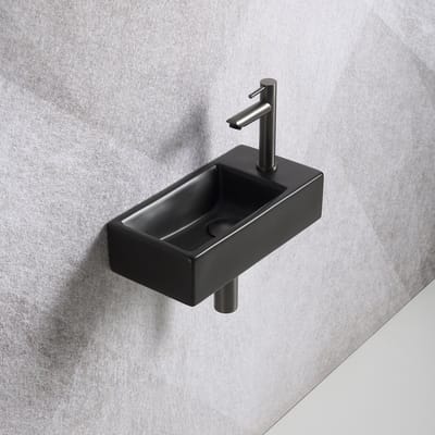 Fonteinset Mia 40.5x20x10.5cm mat zwart rechts inclusief fontein kraan, sifon en afvoerplug gun metal