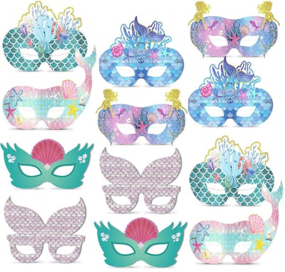 Daity 12-delige set - Feestartikelen met zeemeerminthema - papieren zeemeerminmaskers - geschikt voor kinderen - onderwaterwerelddecoraties - feestartikelen voor rollenspellen voor kinderen - verjaardagscadeau voor meisjes