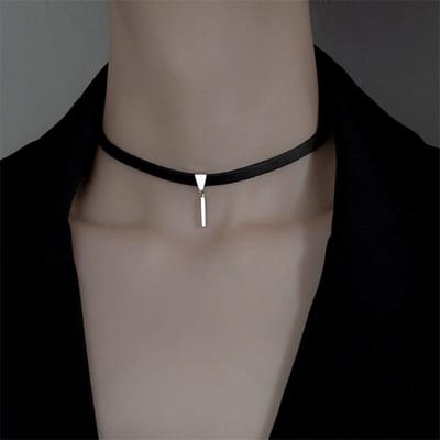 925 Sterling Zilver Zwart Leren Driehoek Charm Ketting Hanger Voor Vrouwen Bruiloft Feest Sieraden Accessoires Choker dz074 gray