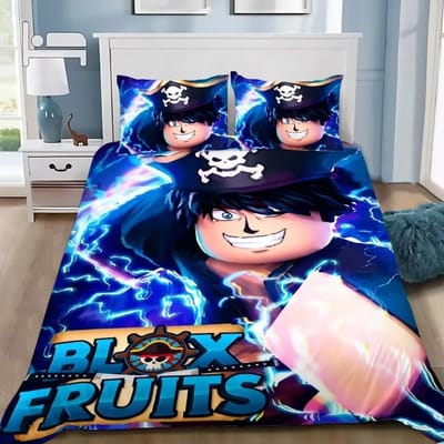 3D Game Beddengoed Set B-Blox F-Fruits Cartoon Dekbedovertrek Set Zacht Huidvriendelijk Eenpersoons Tweepersoons Kingsize Voor Kinderen Hometextiel Au Queen 210x210cm