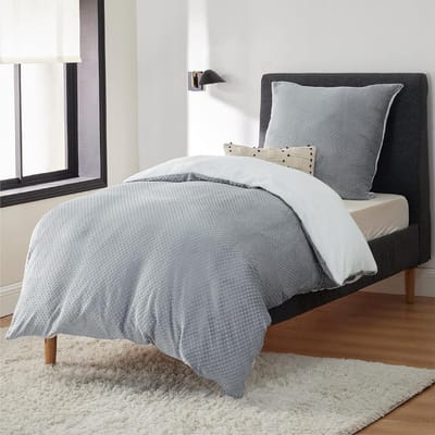 Fluweelzacht Beddengoed 135 x 200 cm Grijs - Winter Dekbedovertrek Fleece met 80 x 80 cm Kussensloop, Warme Beddengoedsets met Rits, Knusse Wafel Piqué Winter Beddengoed voor Eenpersoonsbed, 2 Stuks.