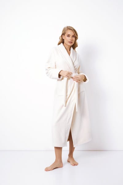 Dames Badjas Teodora-Superzacht & Warm-Klassiek Design-Gebroken wit-Maat L