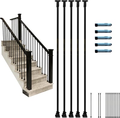 IJzeren Balusters - Trapleuning Palen - Binnenhuis Decoratie - 270° Verstelbare Steunen - 150 cm Hoog - Zwart