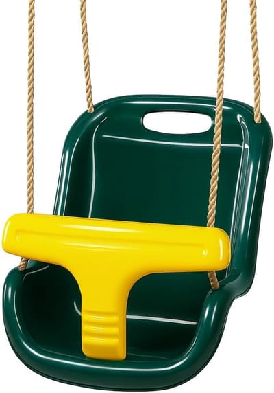 Famanu – Deluxe babyschommel met hoge rug en T-bar, veilig zitje voor tuin en klimframes