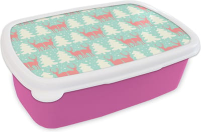 Broodtrommel Roze - Lunchbox - Brooddoos - Hert - Patroon - Roze - 18x12x6 cm - Kinderen - Meisje