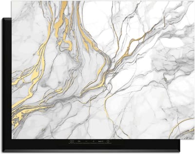 KitchenArt - Elegant Gold Marble – Inductie Beschermer - 78x52 cm - Kookplaat Beschermer - Luxe Afdekplaat Inductieplaat - Anti-slip & Oprolbaar - Beschermmat Inductiekookplaat