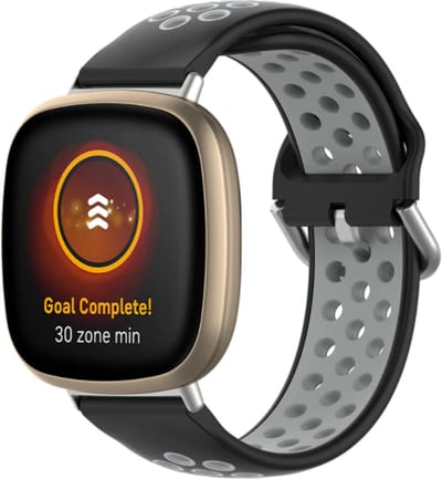 Strap-it Sport siliconen bandje - geschikt voor Fitbit Versa 3 / Fitbit Sense - zwart/grijs