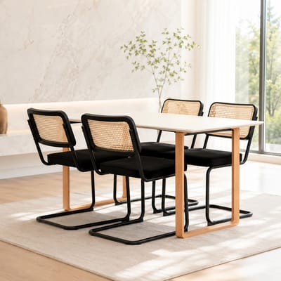 Eetkamerstoelen - Set Van 4 - Gestoffeerde eetkamerstoel - Met rugleuning - Eetkamerstoel - Eettafelstoel - Eetkamerstoelen - Stoel - Stof - Middeleeuwse stijl - Zwart