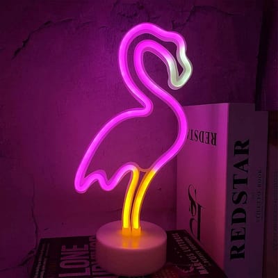 Daity Flamingo Neonbord met voet - LED-licht - reclame - wanddecoratie - USB- of batterijgevoed - neonbord - neonlicht - geschikt voor feestdagen - feesten - Kerstmis [G-Klasse energiezuinig]