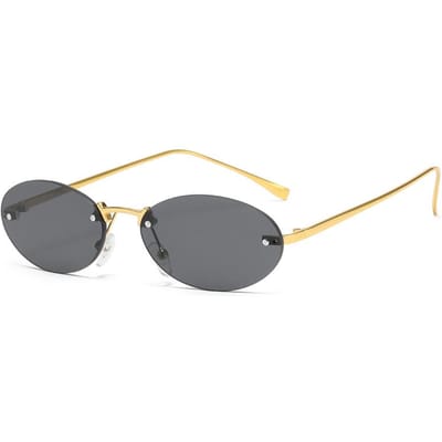 Randloze Ovalen Zonnebril Dames Punk Zonnebril UV400 Metalen Randloze Bril voor Mannen en Vrouwen Rijbril beige