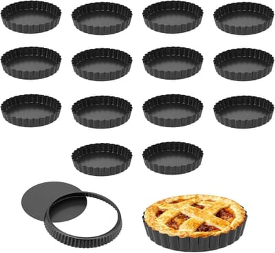 Dailygoods- Taartvormpjes 16 Stuks - Mini Quichepannen 12 cm - Antiaanbaklaag - Gecanneleerd - Koolstofstaal - Diepte 2 cm - Quichevormpjes