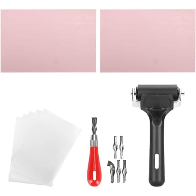 Kit de Sculpture sur Caoutchouc Bloc Set de Fabrication de Tampons Gravure sur Bois Impression Art Artisanat avec Outils de Coupe white