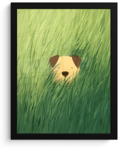 Poster in lijst - Fotolijst 30x40 cm - Posters - Hondje - Gras - Oren - Bruin - Posterlijst zwart - Decoratie - Wanddecoratie woonkamer - Muurdecoratie slaapkamer - Kerstversiering - Kerstdecoratie voor binnen - Kerstmis
