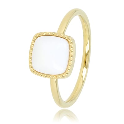 My Bendel - Goudkleurige Zegelring - White Aventurine Edelsteen - met Luxe Cadeauverpakking | Sieraden Voor Dames | Maat 16.00 Mm / Maat 50
