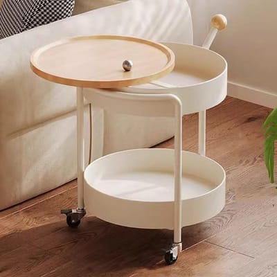 Ronde Salontafel met Liftblad en Wielen voor Woonkamer met Verborgen Opbergruimte