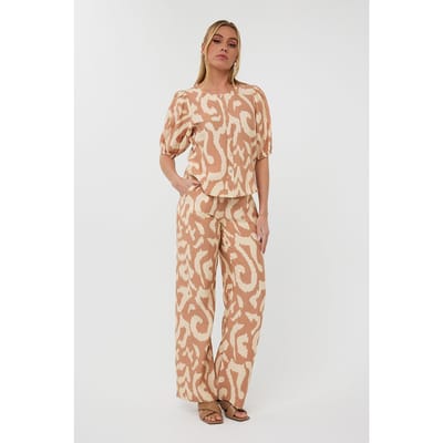EsQualo Trousers Solar Swing Print Maat: 36 | Wijde Broeken Outlet | Dames | Bruin