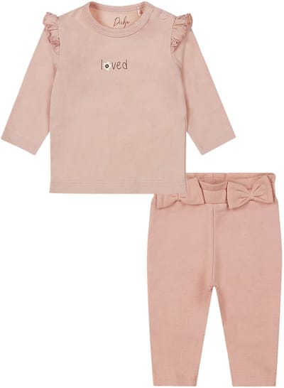 Dirkje - Basic Collection - BIO COTTON - Broekje Light Dusty Pink en shirt met roesje - Maat 50