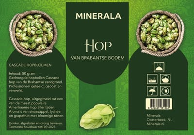 Minerala hopbellen Cascade - 50 gram - Cacade hopbellen een aroma van sinaasappel, lychee en grapefruit met bloemige tonen - Herkomst Nederland - Hopbellen van Brabantse bodem
