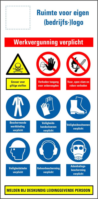 Werkvergunning verplicht bouwplaats sticker 200 x 100 mm