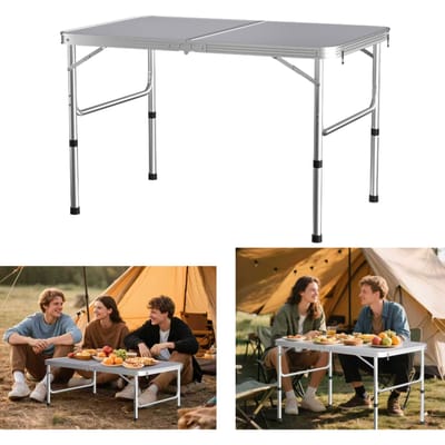 NONE Opvouwbare kampeertafel 90cm Draagbare picknicktafel Geschikt voor binnen/buiten kamperen Strandpicknick Zilver WIT