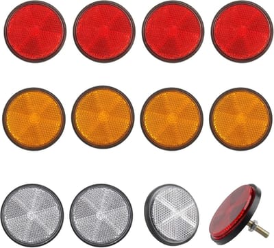 Reflectoren Set - Fiets Reflectoren - Verkeersveiligheid Verbeteren - Weerbestendig Technopolymeer - 12 stuks 60mm - Rood Geel Wit