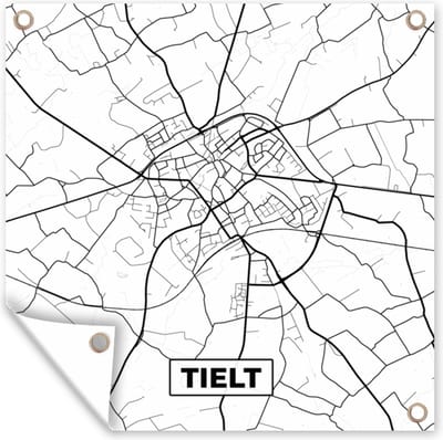 Tuin poster Stadskaart – Plattegrond – België – Zwart Wit – Tielt – Kaart - 200x200 cm - Tuindoek