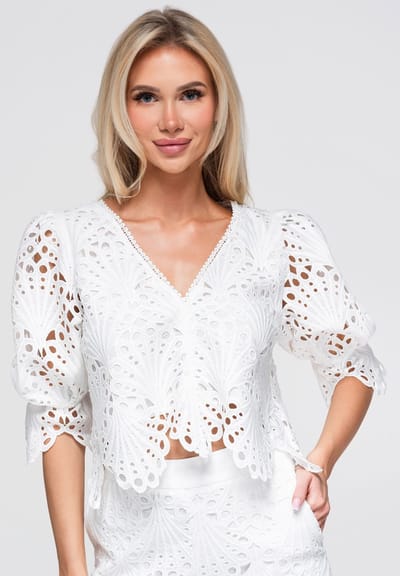 OMBRE Blouse - Slim Fit - Driekwart Mouw - Geen Sluiting Wit L