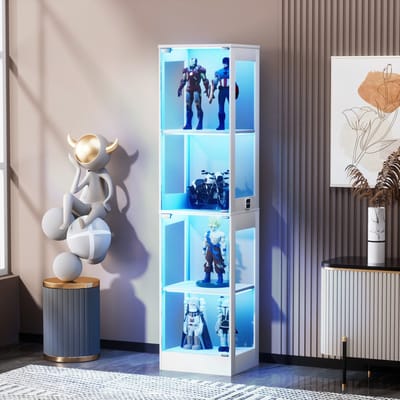 PHOEBE CAT Vitrinekast - LED-verlichting - Glazen deuren - 40 x 35 x 165 cm - Wit